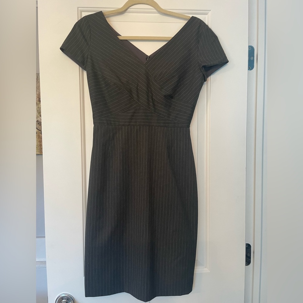 Gray and white striped sheath dress